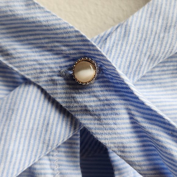 Blue Ruffled Micro-Striped Blouse Size Medium - Picture 10 of 16